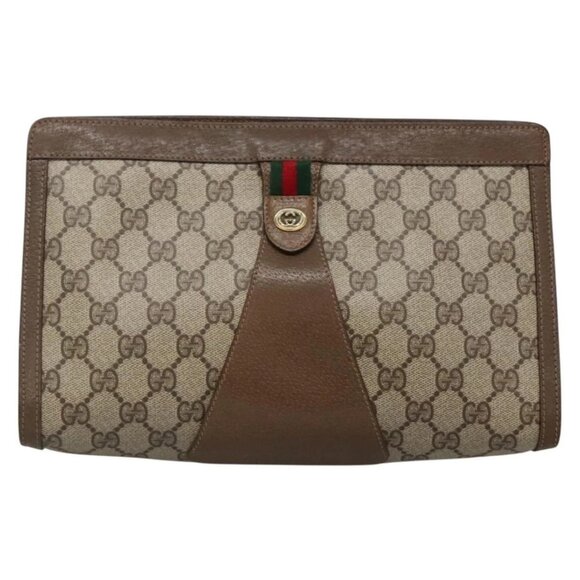 GUCCI GG Supreme Web Sherry Line Clutch Bag PVC Beige Gold 89 01 033 Auth BA4626 - Picture 2 of 16